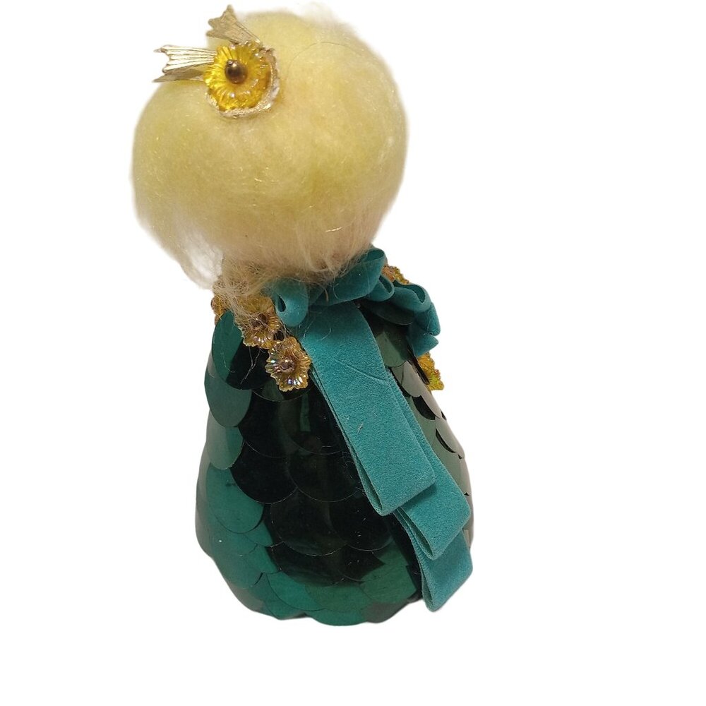 Vintage Handmade Blonde Doll in Green Sequin Dress Blue Felt Trim 60s DIY Kit - Picture 8 of 11